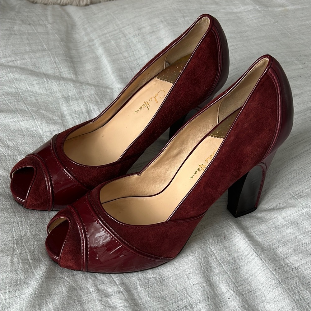 Cole Haan Women's Burgundy Peep Toe Heels